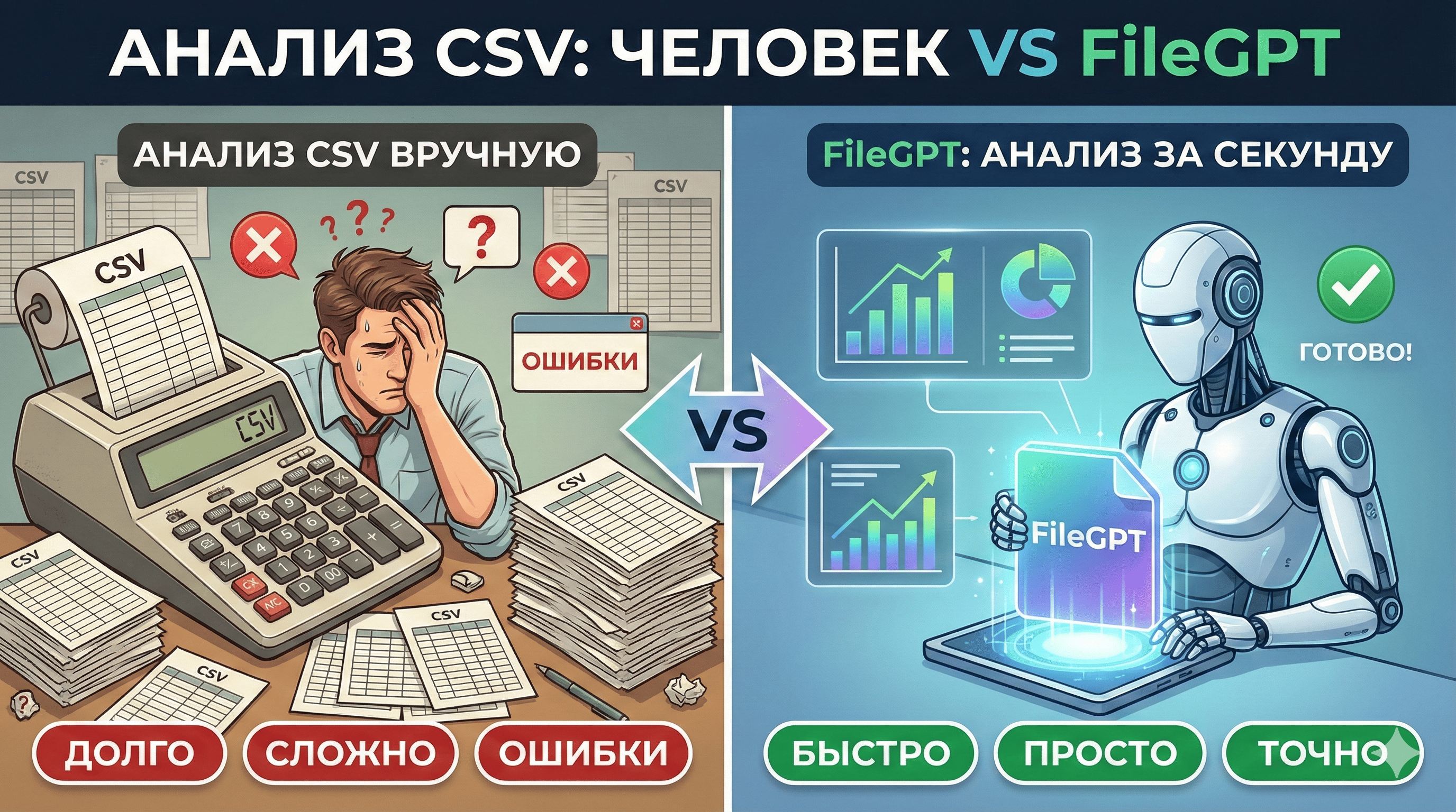 Сравнение анализа CSV вручную и с помощью ИИ